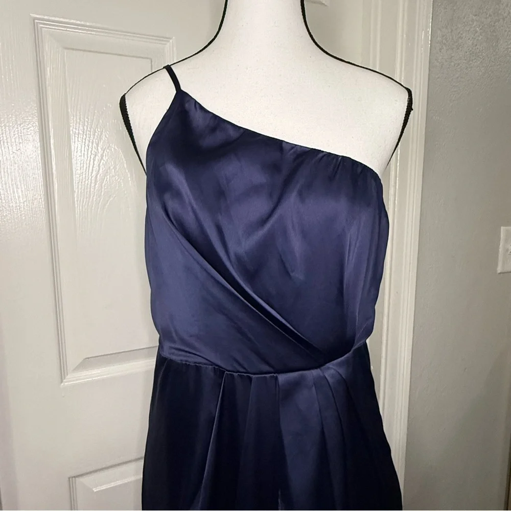 Lulu's‎ Midnight Blue One-Shoulder Cocktail Dress Silky Prom - Picture 3 of 10